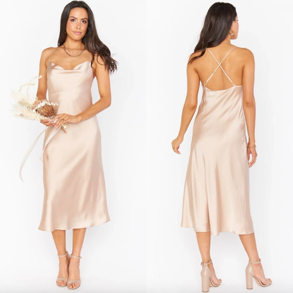 Show Me Your Mumu Verona Cowl Dress In Champagne Luxe Satin Medium New